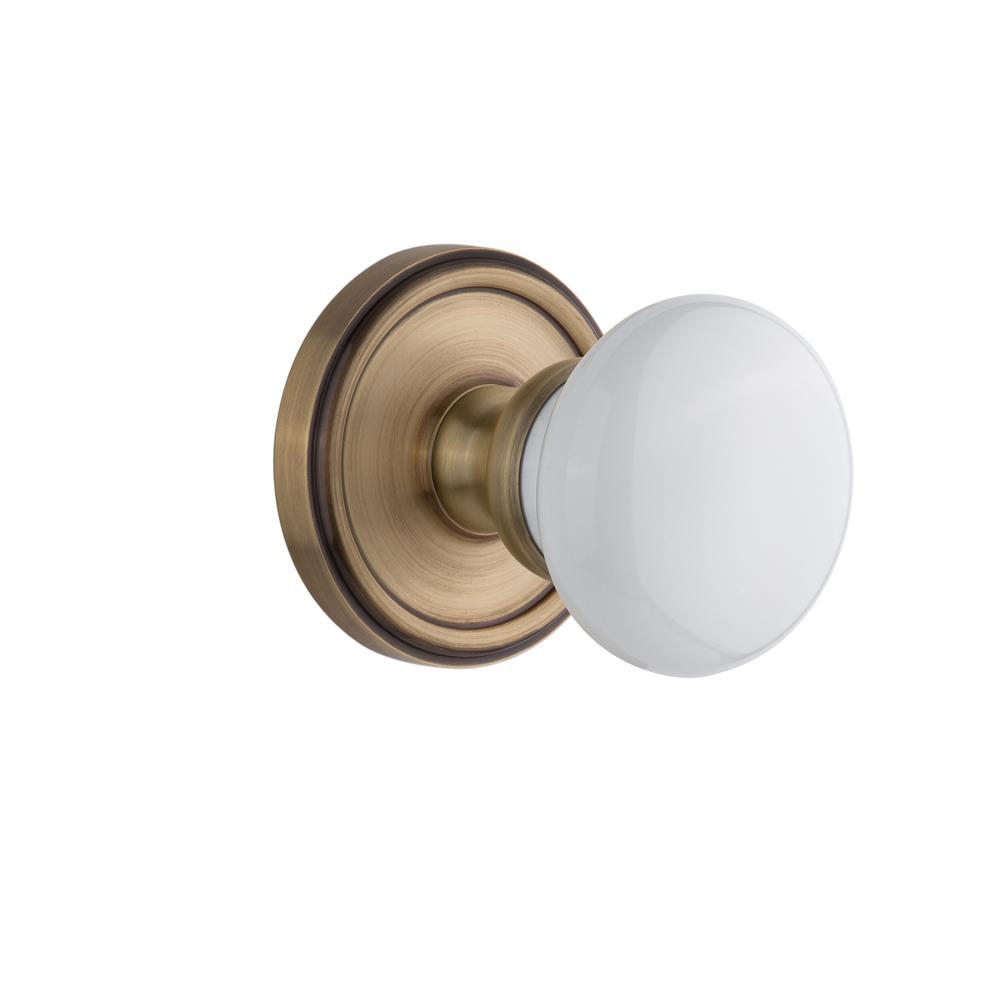 Grandeur by Nostalgic Warehouse GEOHYD Privacy Knob - Georgetown Rosette with Hyde Park Knob in Vintage Brass